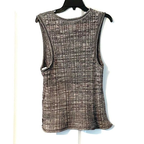 ANTHROPOLOGIE Pilcro Knit High Neck Ribbed Cotton Silk Blend Marled Gray Tank - Picture 6 of 9